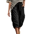 thumbnail image 1 of BaoFuBaoMei Cargo Pants Women Plus Size Loose Drawstring Joggers Solid Capris Pants Summer Casual Trousers with Pockets, 1 of 6