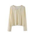 thumbnail image 1 of BaoFuBaoMei Cotton Cardigan Sweater for Women Lightweight Button up Long Sleeve Cardigans Cropped Crew Neck Solid Sweater, 1 of 5