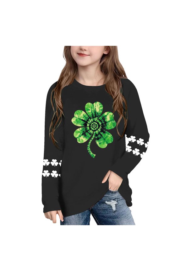 Crew Neck Shirts for Boys Girls St Patricks Day Green Long Sleeve Pullover Tops Loose Fall Clothes for Irish Festival Themed Party