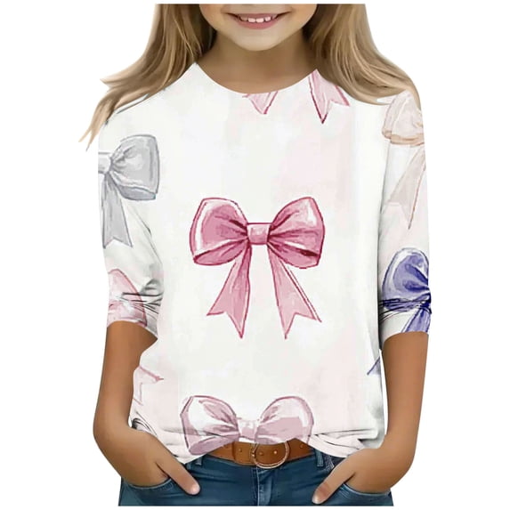 BaoFuBaoMei Crew Neck Tops for Boys Girls Bow Long Sleeve Pullover Shirt Slim Fall Outfits for School Daily Wear Outdoor