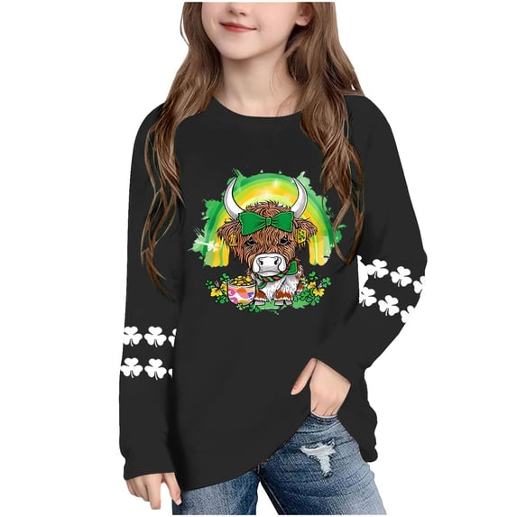 BaoFuBaoMei Crew Neck Tops for Boys Girls St Patricks Day Green Long Sleeve Pullover Shirt Loose Fall Outfits for Irish Festival Themed Party