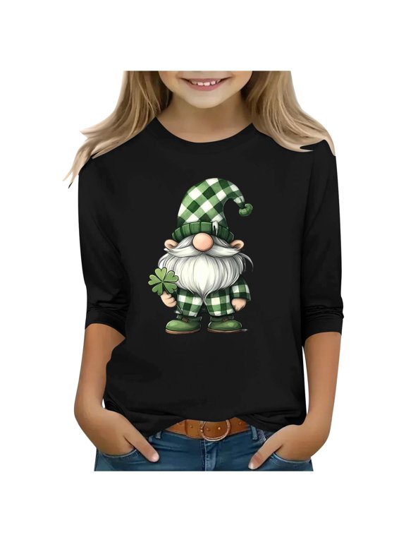 Crew Neck Tops for Boys Girls St Patricks Day Green Long Sleeve Pullover Shirt Slim Fall Clothing for Irish Festival Themed Party