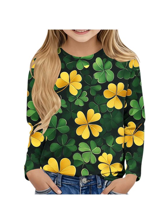Crewneck Shirts Boys Girls St Patricks Day Green Long Sleeve Pullover Tops Slim Fall Clothing for Irish Festival Themed Party