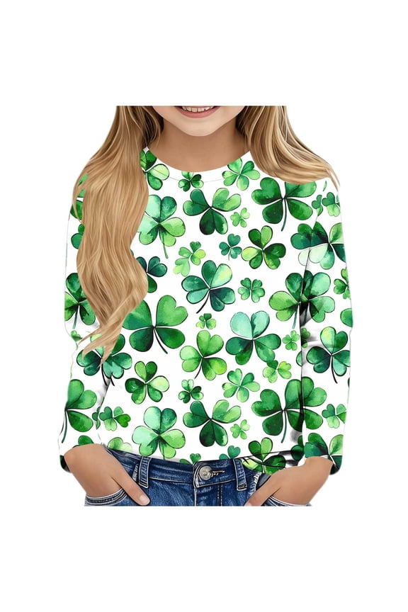 Crewneck Shirts Boys Girls St Patricks Day Green Long Sleeve Pullover Tops Slim Fall Outfits for Irish Festival Themed Party