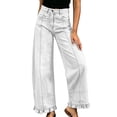 thumbnail image 1 of BaoFuBaoMei Denim Pants for Women Plus Size Ruffle Hem Straight Leg Trousers Patchwork Solid Jeans Pants Casual Trendy Outfits, 1 of 7