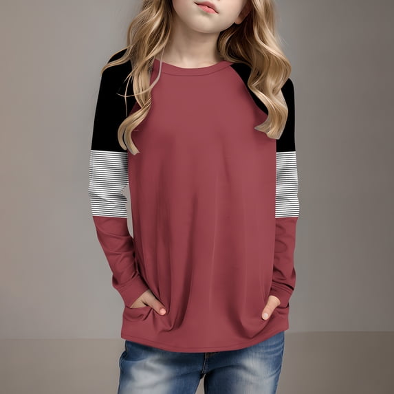 BaoFuBaoMei Fall Shirts for Boys Girls Color Block Long Raglan Sleeve Pullover Tops Loose Crew Neck Outfits for School Daily Wear Outdoor