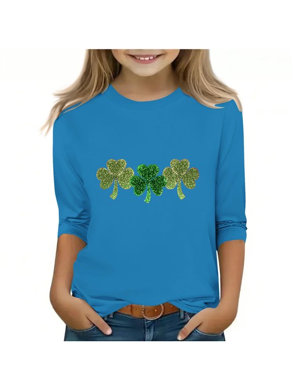 Fall Shirts for Boys Girls St Patricks Day Green Long Sleeve Pullover Tops Slim Crew Neck Clothing for Irish Festival Themed Party