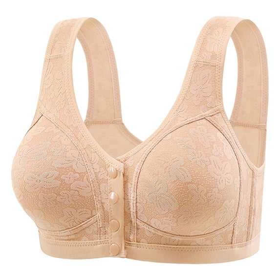 BaoFuBaoMei Front Snap Bras for Women Plus Size Lift Wireless Bra Side Support Push up Brassiere Jacquard Everyday Bralette