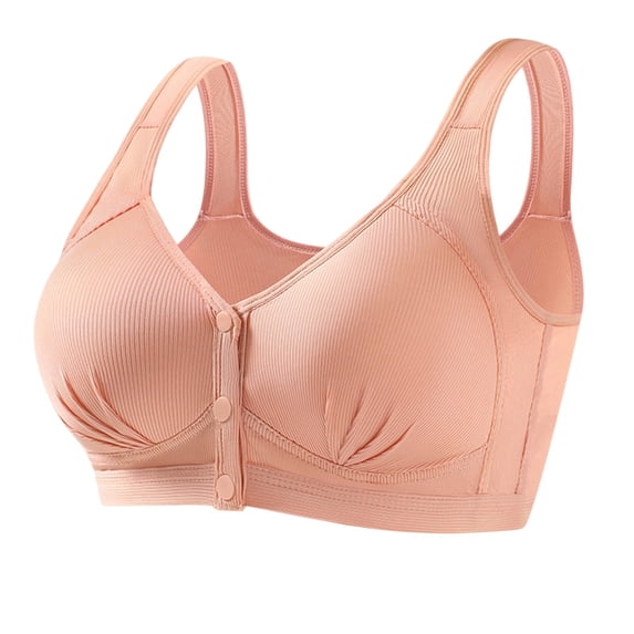 BaoFuBaoMei Front Snap Bras for Women Plus Size Ribbed Wireless Bra Molded Cup Shaping Brassiere Push up Breathable Bralette