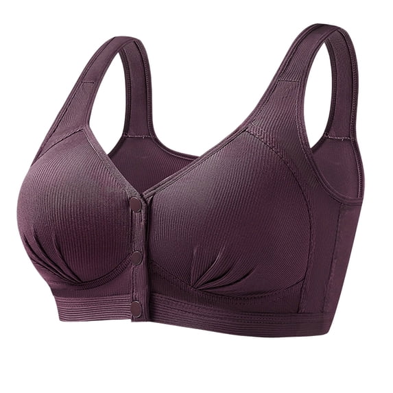 BaoFuBaoMei Front Snap Bras for Women Plus Size Ribbed Wireless Bra Molded Cup Shaping Brassiere Push up Breathable Bralette