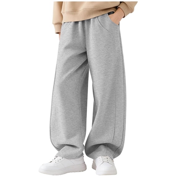 BaoFuBaoMei Girls Wide Leg Pants with Pockets Solid Everyday Pants High Elastic Waist Straight Leg Pants Loose Beach Trousers