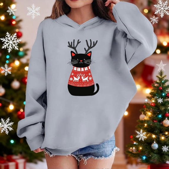 BaoFuBaoMei Hoodie for Boys Girls Pullover Christmas Solid Color Long Cuffed Sleeve Sweatshirt Tops Fleece Lined Loose Hooded Fall Clothes for Christmas Dinner Vacation Holiday