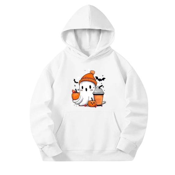 BaoFuBaoMei Hoodies for Boys Girls Halloween Ghost Long Cuffed Sleeve Sweatshirt Tops with Pockets Fleece Lined Loose Hooded Fall Clothes for Daily Wear School Party Classroom Celebration