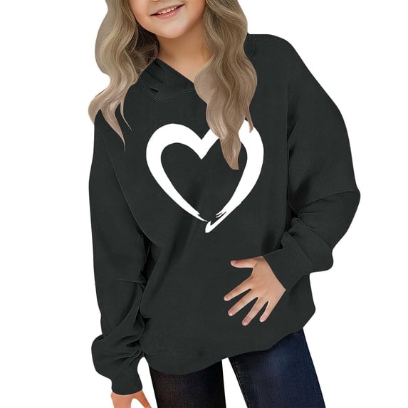 BaoFuBaoMei Hoodies for Boys Girls Valentines Heart Long Cuffed Sleeve Sweatshirt Tops Fleece Lined Loose Hooded Fall Clothing for School Party Classroom Celebration