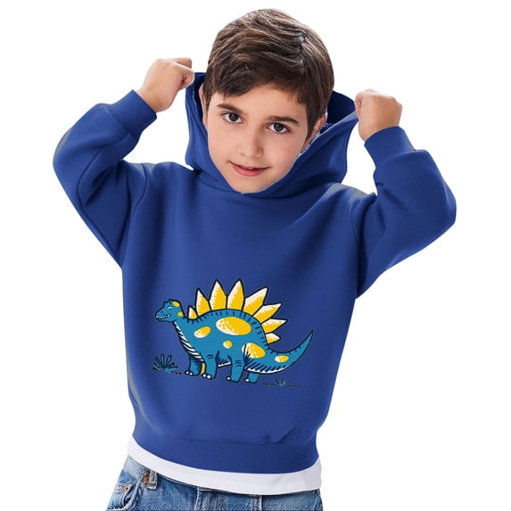 BaoFuBaoMei Hoodies for Boys Girls Dinosaur Long Cuffed Sleeve Sweatshirt Tops Fleece Lined Loose Hooded Fall Clothes for School Daily Wear Outdoor