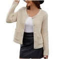 thumbnail image 1 of BaoFuBaoMei Knit Cardigan Sweaters for Women Button up Long Sleeve Cardigan Crew Neck Cropped Sweater Solid Fashion Tops with Pockets, 1 of 7