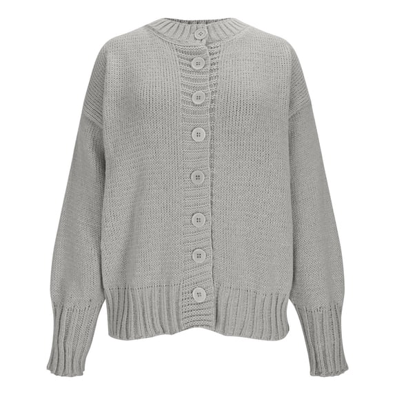 BaoFuBaoMei Knit Cardigan Sweaters for Women Plus Size Button up Long Sleeve Cardigan Crew Neck Ribbed Sweater Solid Casual Tops