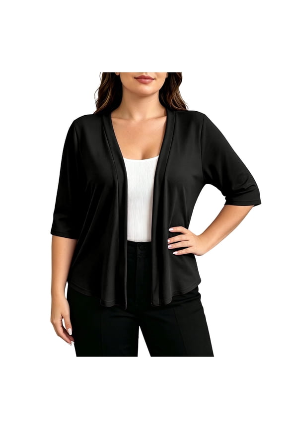 Knit Cardigans for Women Plus Sizes Lightweight Open Front Elbow Sleeve Cardigan V Neck Solid Smooth Tops