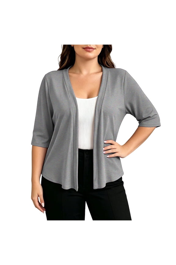 Knit Cardigans for Women Plus Sizes Lightweight Open Front Elbow Sleeve Cardigan V Neck Solid Smooth Tops