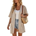 thumbnail image 1 of BaoFuBaoMei Knit Cardigans for Women Plus Sizes Open Front Elbow Sleeve Cardigan V Neck Longline Sweater Solid Sheer Tops with Pockets, 1 of 8