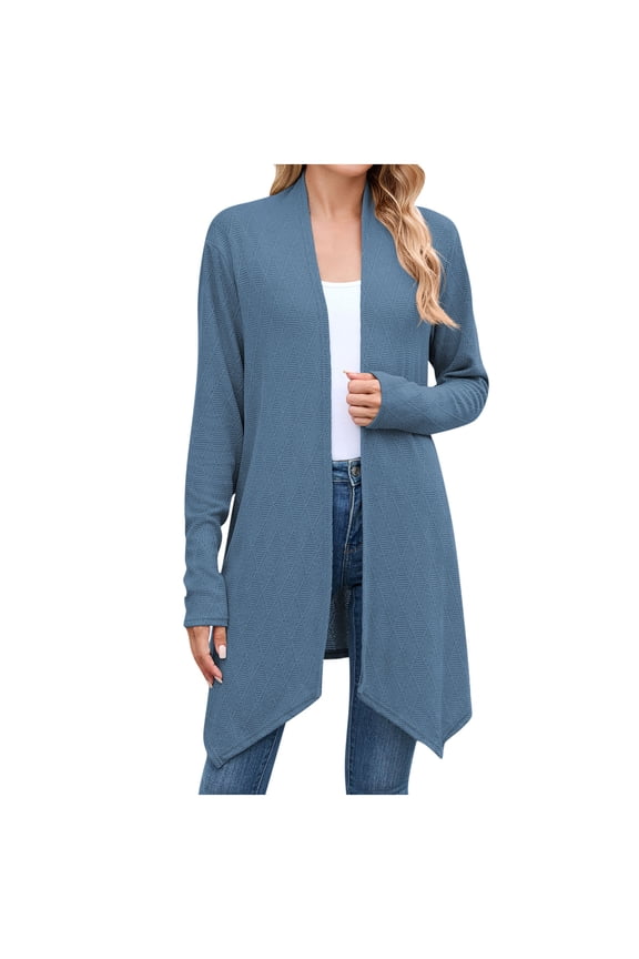 Knit Cardigans for Women Plus Sizes Open Front Long Sleeve Cardigan V Neck Longline Sweater Solid Jacquard Tops