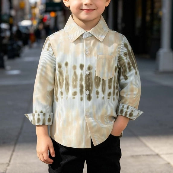 BaoFuBaoMei Lightweight Button down Shirt Boys Girls Back to School Striped Long Sleeve Tops with Pockets Slim Collared Fall Outfits for School Daily Wear Outdoor