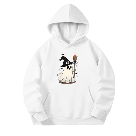 BaoFuBaoMei Lightweight Hoodie Boys Girls Halloween Ghost Long Cuffed Sleeve Sweatshirt Tops with Pockets Fleece Lined Loose Hooded Fall Clothes for Daily Wear School Party Classroom Celebration