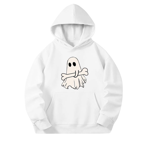 BaoFuBaoMei Lightweight Hoodie Boys Girls Halloween Ghost Long Cuffed Sleeve Sweatshirt Tops with Pockets Fleece Lined Loose Hooded Fall Clothing for Daily Wear School Party Classroom Celebration