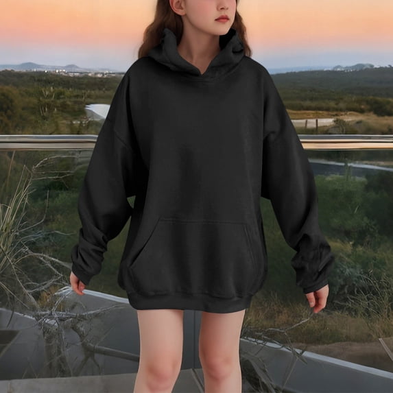 BaoFuBaoMei Lightweight Hoodie Boys Girls Solid Color Long Cuffed Sleeve Tunic Sweatshirt Tops Fleece Lined Loose Hooded Fall Clothes for School Daily Wear Outdoor