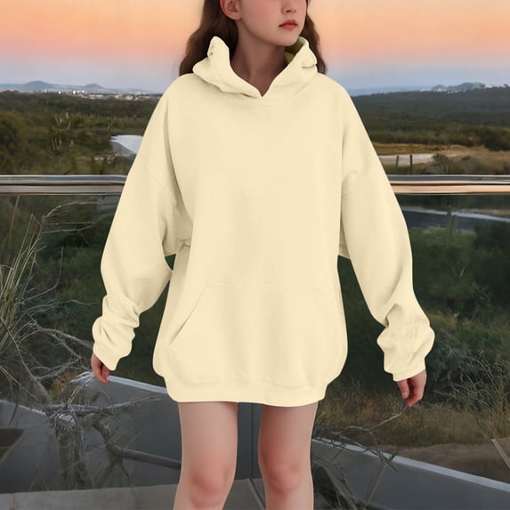 BaoFuBaoMei Lightweight Hoodie Boys Girls Solid Color Long Cuffed Sleeve Tunic Sweatshirt Tops Fleece Lined Loose Hooded Fall Clothes for School Daily Wear Outdoor