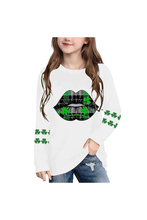 Long Sleeve Shirt Boys Girls St Patricks Day Green Pullover Tops Loose Crew Neck Fall Outfits for Irish Festival Themed Party