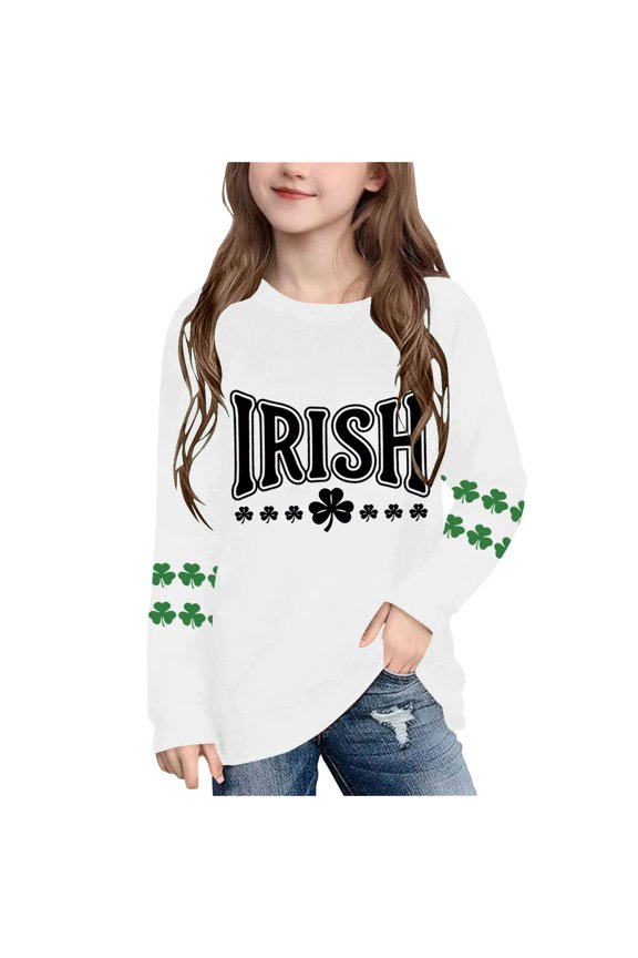 Long Sleeve Shirt Boys Girls St Patricks Day Green Pullover Tops Loose Crew Neck Fall Outfits for Irish Festival Themed Party