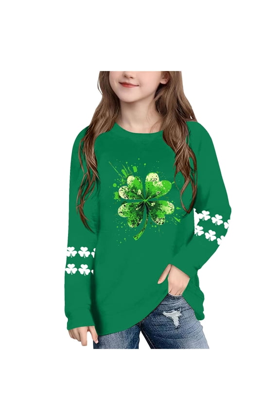 Long Sleeve Shirts for Boys Girls St Patricks Day Green Pullover Tops Loose Crew Neck Fall Clothes for Irish Festival Themed Party