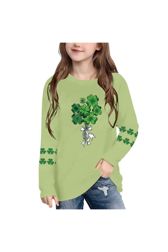 Long Sleeve Shirts for Boys Girls St Patricks Day Green Pullover Tops Loose Crew Neck Fall Clothes for Irish Festival Themed Party