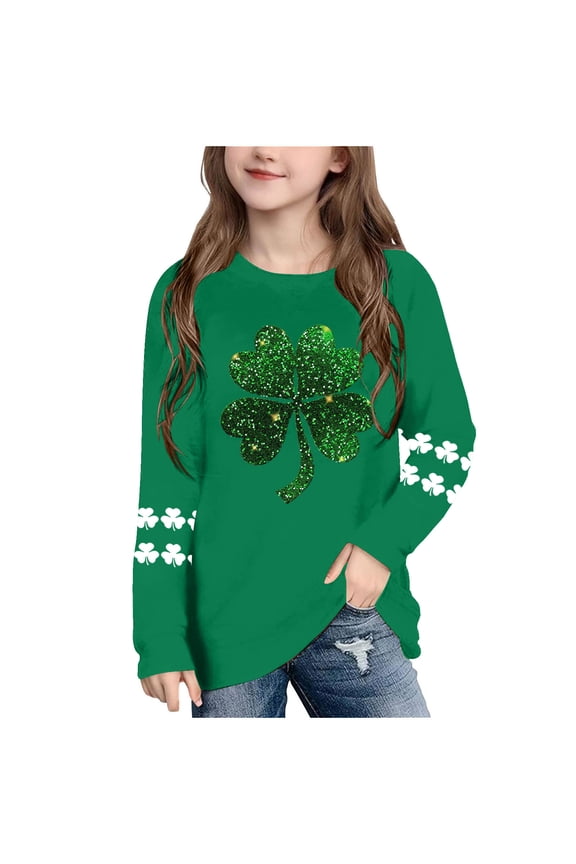 Long Sleeve Tops for Boys Girls St Patricks Day Green Pullover Shirt Loose Crew Neck Fall Outfits for Irish Festival Themed Party