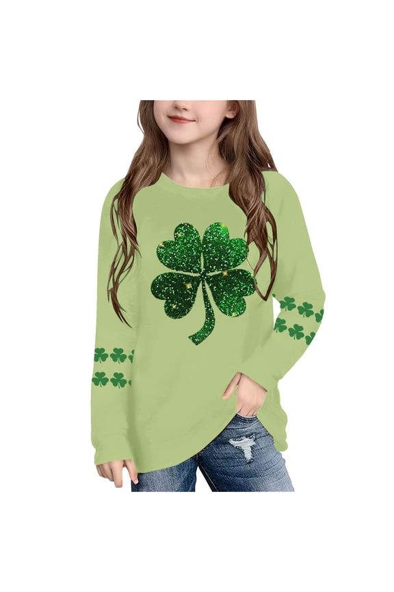 Long Sleeve Tops for Boys Girls St Patricks Day Green Pullover Shirt Loose Crew Neck Fall Outfits for Irish Festival Themed Party