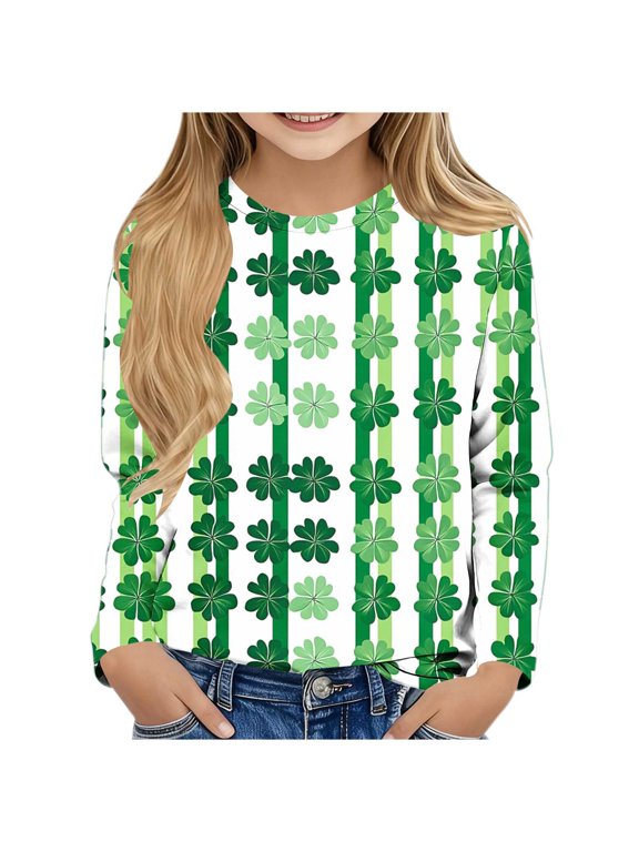 Long Sleeve Tops for Boys Girls St Patricks Day Striped Pullover Shirt Slim Crew Neck Fall Clothes for Irish Festival Themed Party