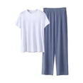 thumbnail image 1 of BaoFuBaoMei Lounge Sets for Men 2 Piece Big and Tall Crew Neck Pajamas Short Sleeve Top Joggers Sleepwear Sets Solid Soft Loungewear with Pockets, 1 of 5