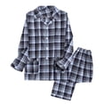 thumbnail image 1 of BaoFuBaoMei Men Pajamas Sets Adults in Cotton Button up Collared Lounge Sets Long Sleeve Pants Sleepwear Sets Checked Soft Loungewear, 1 of 6