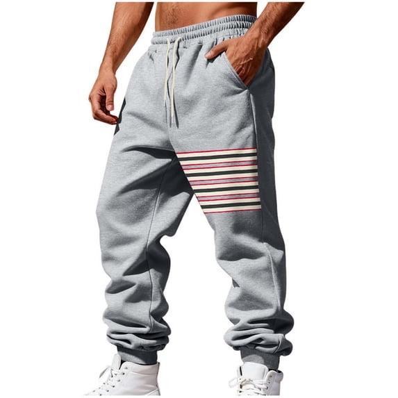 BaoFuBaoMei Mens Joggers Sweatpants Big and Tall Fleece Lined Striped Pants Elastic Waist Drawstring Sweat Pants Loose Fit Workout Trousers