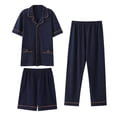 thumbnail image 1 of BaoFuBaoMei Mens Pajamas Cotton 3 Piece Button up Collared Lounge Sets Short Sleeve Tops Ribbed Sleepwear Sets Breathable Soft Loungewear, 1 of 2