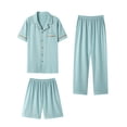thumbnail image 1 of BaoFuBaoMei Mens Pajamas Cotton 3 Piece Button up Collared Lounge Sets Short Sleeve Tops Ribbed Sleepwear Sets Breathable Soft Loungewear, 1 of 2