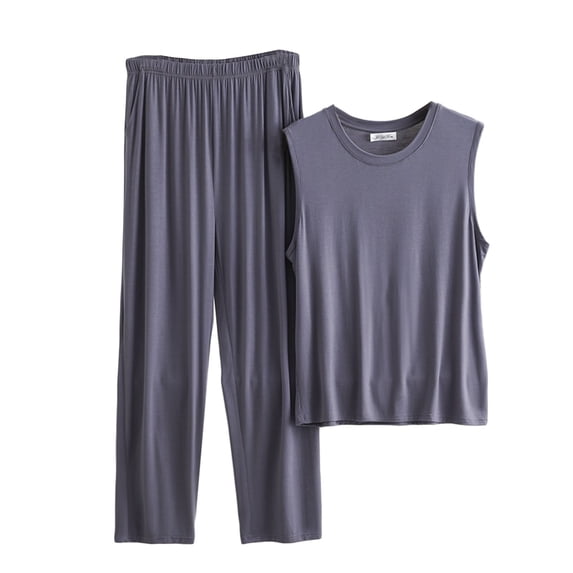 BaoFuBaoMei Mens Pjs Sets 2 Piece Big and Tall Crew Neck Lounge Sets Tank Top Pants Sleepwear Sets Comfy Soft Loungewear