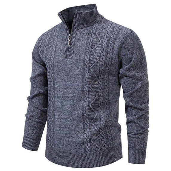 BaoFuBaoMei Mens Quarter Zip Sweaters Big and Tall Ribbed Trim Cable Knit Long Sleeve Sweater Solid Stretchy Fall Winter Tops