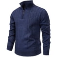 thumbnail image 1 of BaoFuBaoMei Mens Quarter Zip Sweaters Big and Tall Ribbed Trim Cable Knit Long Sleeve Sweater Solid Stretchy Fall Winter Tops, 1 of 4