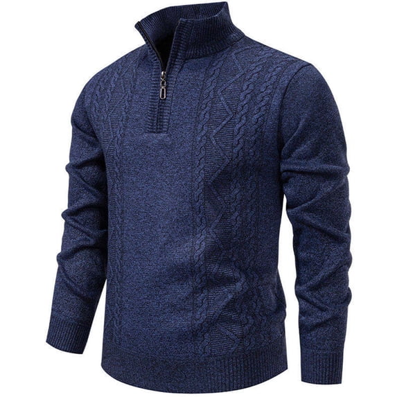BaoFuBaoMei Mens Quarter Zip Sweaters Big and Tall Ribbed Trim Cable Knit Long Sleeve Sweater Solid Stretchy Fall Winter Tops