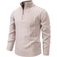 thumbnail image 1 of BaoFuBaoMei Mens Quarter Zip Sweaters Big and Tall Ribbed Trim Cable Knit Long Sleeve Sweater Solid Stretchy Fall Winter Tops, 1 of 9