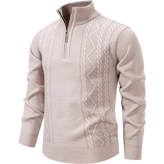 BaoFuBaoMei Mens Quarter Zip Sweaters Big and Tall Ribbed Trim Cable Knit Long Sleeve Sweater Solid Stretchy Fall Winter Tops