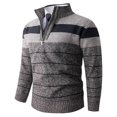 thumbnail image 1 of BaoFuBaoMei Mens Quarter Zip Sweaters Big and Tall Ribbed Trim Fleece Lined Long Sleeve Sweater Striped Stretchy Fall Winter Tops, 1 of 4