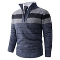 thumbnail image 1 of BaoFuBaoMei Mens Quarter Zip Sweaters Big and Tall Ribbed Trim Fleece Lined Long Sleeve Sweater Striped Stretchy Fall Winter Tops, 1 of 7